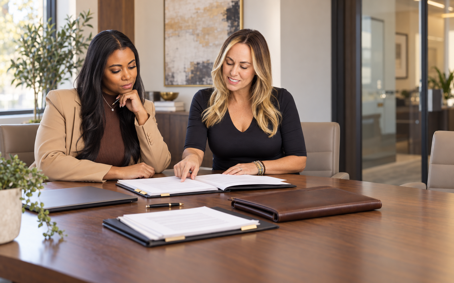 The Private Firm team reviewing an employment agreement in a Rochester office