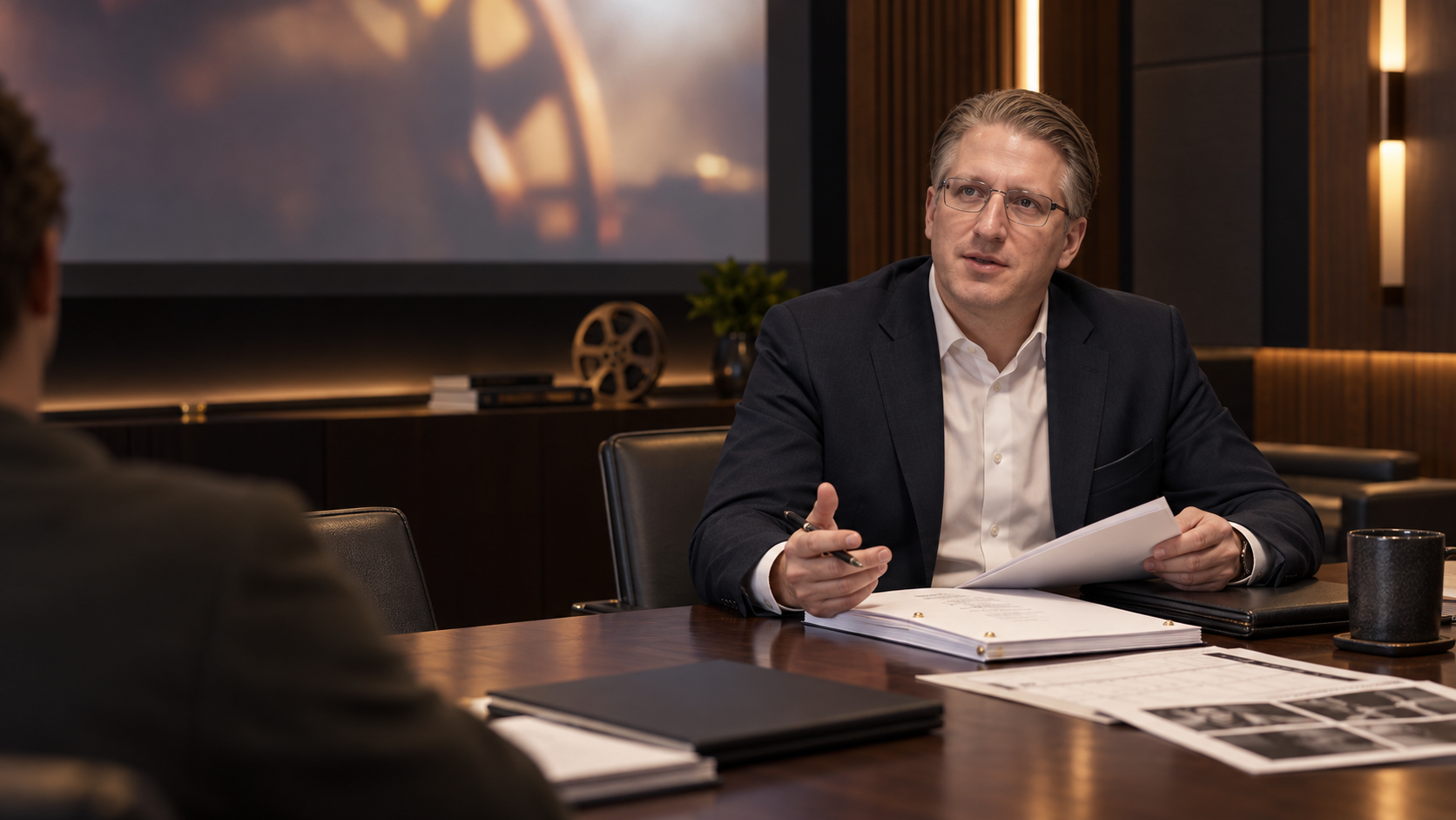 Reese Serra providing counsel during an independent film production meeting